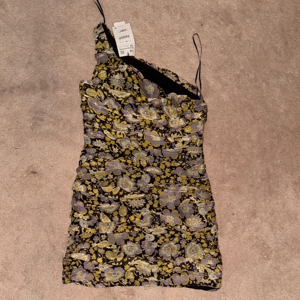 Zara Green and Brown One Shoulder Sheath Dress - Picture 2 of 5